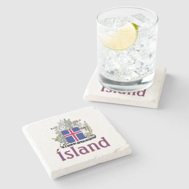 Coat of Arms of Iceland Stone Coaster (Side)