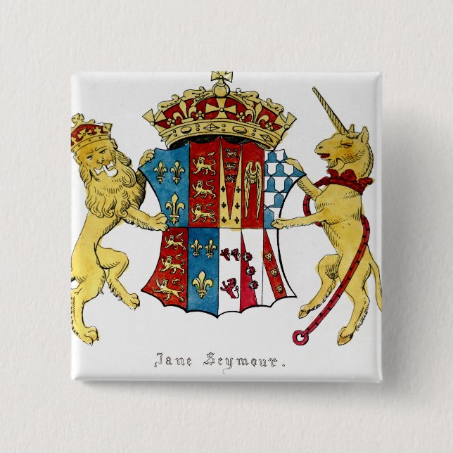 Coat of Arms of Jane Seymour 2 Inch Square Button (Front)