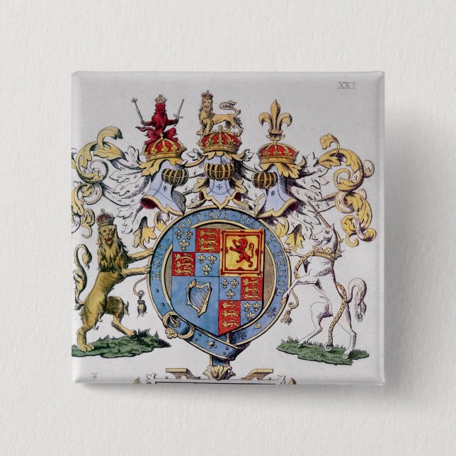 Coat of Arms of King James I of England 2 Inch Square Button (Front)