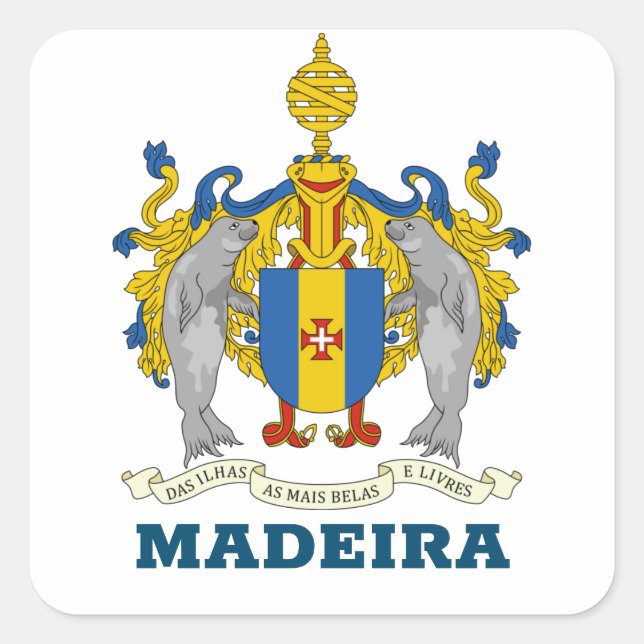 Coat of Arms of Madeira, Portugal Square Sticker (Front)