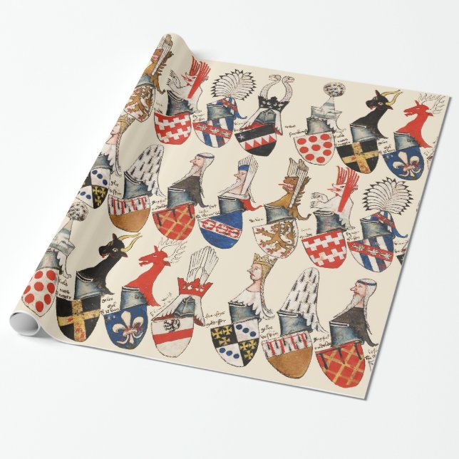 COAT OF ARMS OF MEDIEVAL TOURNAMENT PARTECIPANTS WRAPPING PAPER (Unrolled)