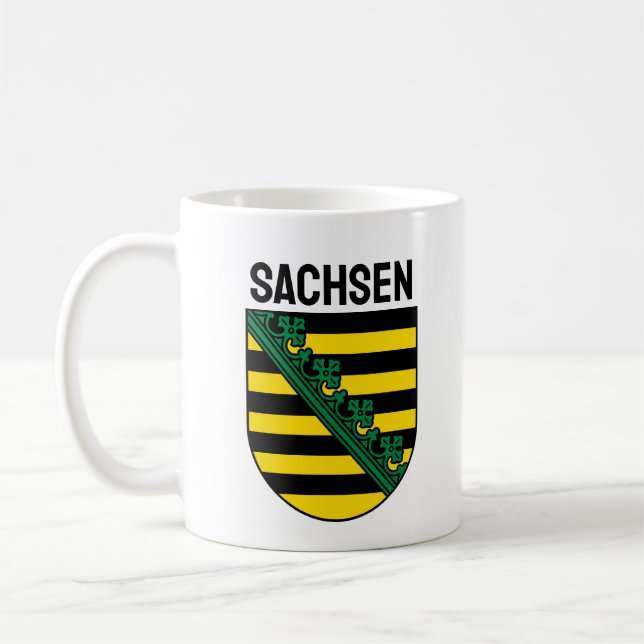 Coat of Arms of Sachsen (Saxony), GERMAN Coffee Mug (Left)