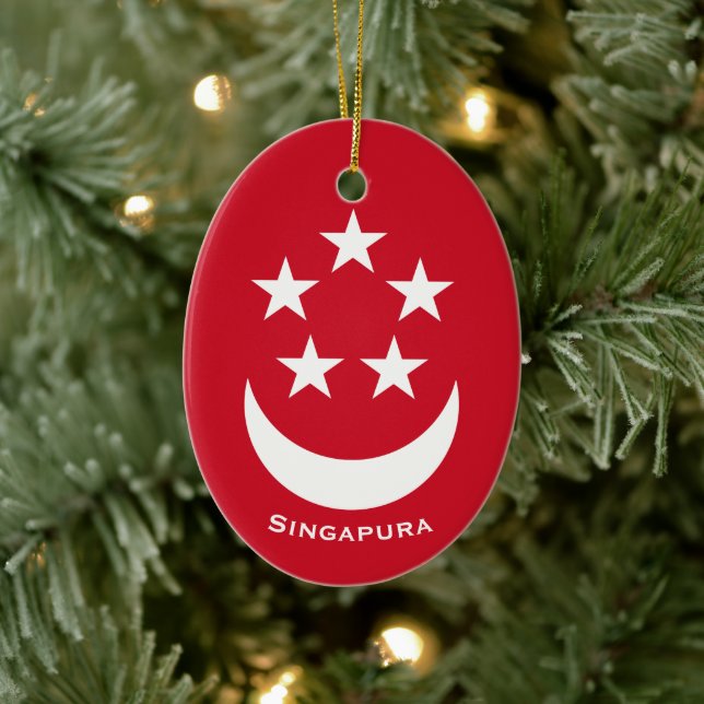 Coat of Arms of Singapore with name added Ceramic Ornament (Tree)