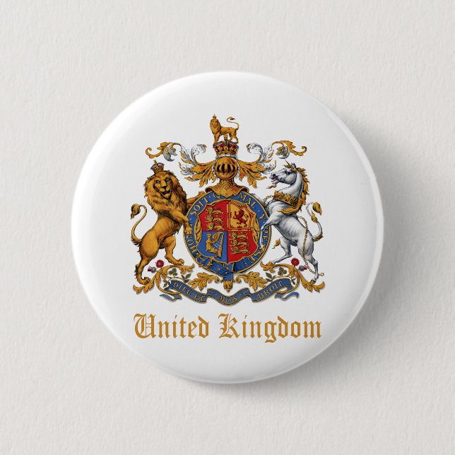 COAT OF ARMS OF THE UNITED KINGDOM 2 INCH ROUND BUTTON (Front)