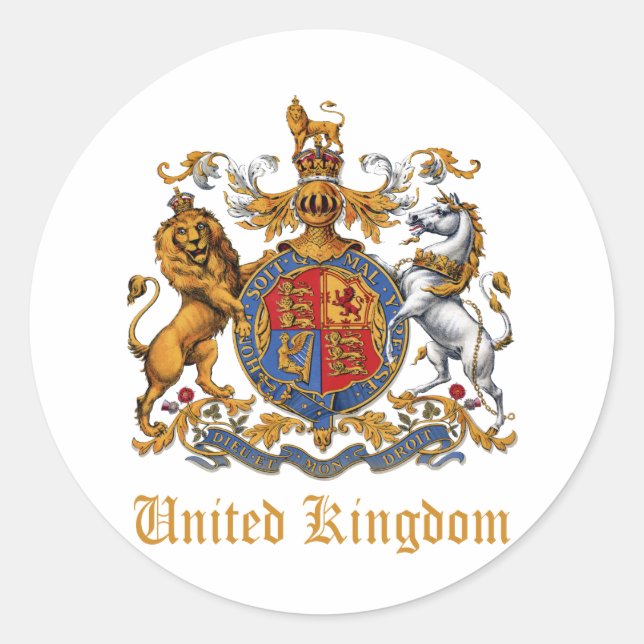 COAT OF ARMS OF THE UNITED KINGDOM CLASSIC ROUND STICKER (Front)
