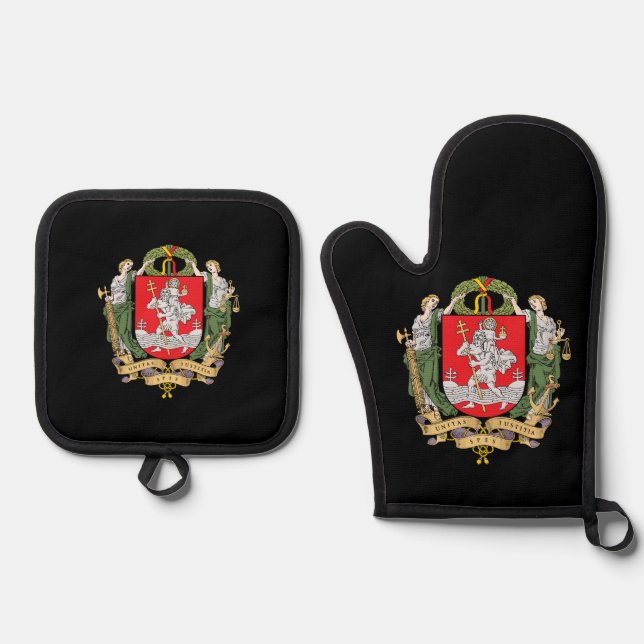 Coat of arms of Vilnius, Lithuania Mouse Pad Oven Mitt & Pot Holder Set (Front)