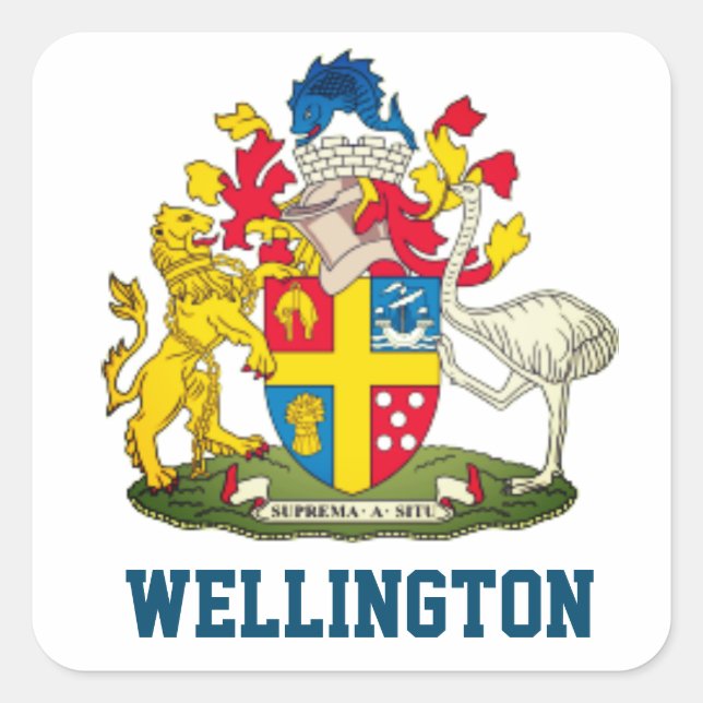 Coat of Arms of Wellington, New Zealand Square Sticker (Front)