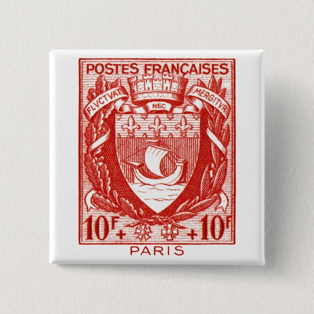 Coat of Arms Paris, France 2 Inch Square Button (Front)