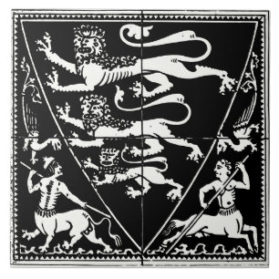 Coat of Arms with Lions & Centaurs Antique Vintage Tile