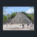 Coba Pyramid Mayan Ruins Yucatan Peninsula Mexico Postcard<br><div class="desc">Mexico Postcard. Visitors climb the tall pyramid at the Mayan ruins of Coba on the Yucatan peninsula,  Riviera Maya,  Mexico

Image ©copyright Jo Rymell</div>
