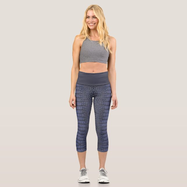 Cobalt Alligator Texture Print Capri Leggings (Front)