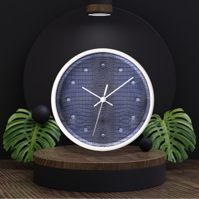 Cobalt Alligator Texture Print Clock (Cobalt Alligator Skin Texture Clock by Looly Elzayat)