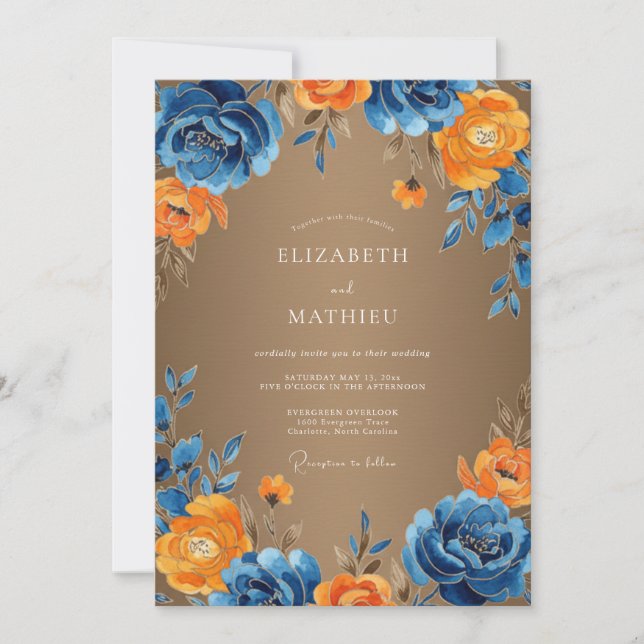 Cobalt Amber Painted Wedding Invitation (Front)
