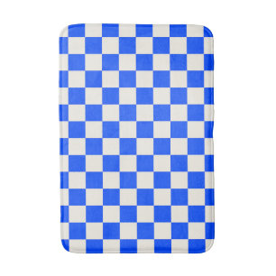 Cobalt and cream checkerboard pattern bath mat