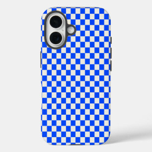 Cobalt and cream checkerboard pattern iPhone 16 case