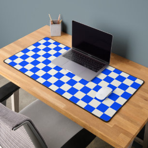 Cobalt and cream checkerboard pattern desk mat