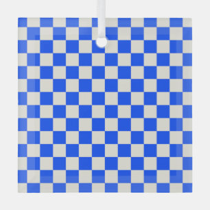 Cobalt and cream checkerboard pattern glass ornament