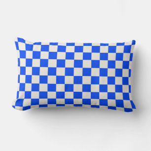 Cobalt and cream chequerboard pattern lumbar pillow