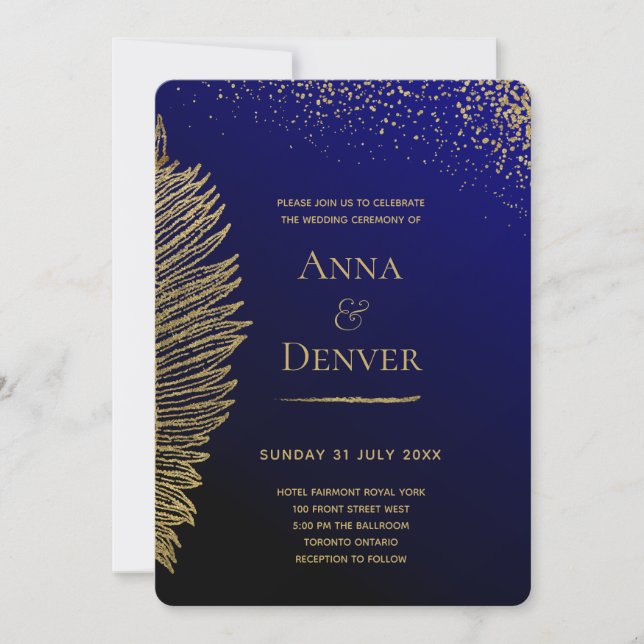 Cobalt And Gold Dust Wedding Invitation (Front)