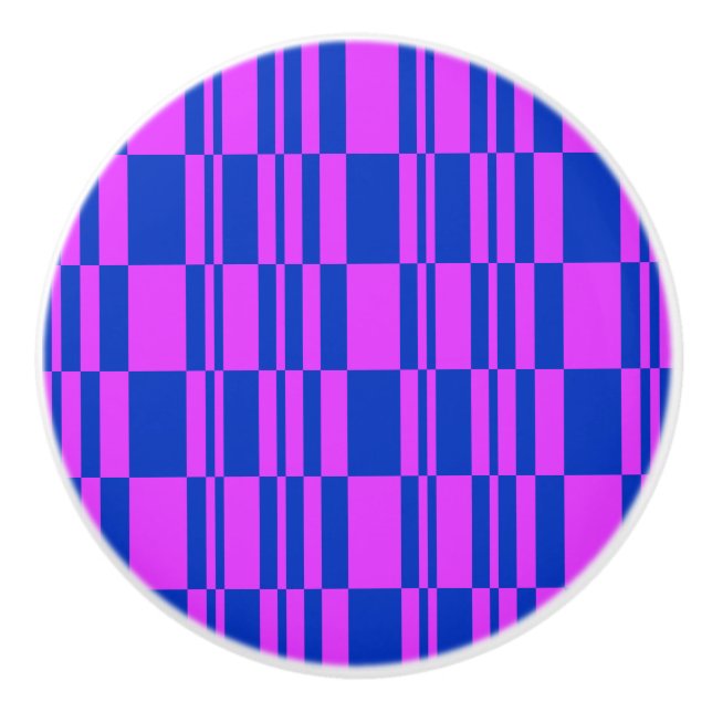 Cobalt and Magenta Abstract Stripes Dresser Drawer Ceramic Knob (Front)