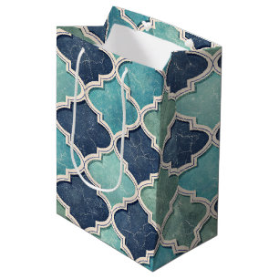 Cobalt and Teal Quatrefoil - Mediterranean Mosaic Medium Gift Bag