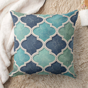 Cobalt and Teal Quatrefoil - Mediterranean Mosaic Throw Pillow