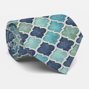 Cobalt and Teal Quatrefoil - Mediterranean Mosaic Tie