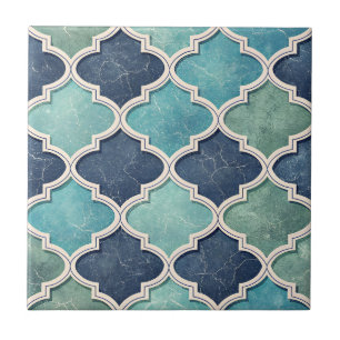 Cobalt and Teal Quatrefoil - Mediterranean Mosaic Tile