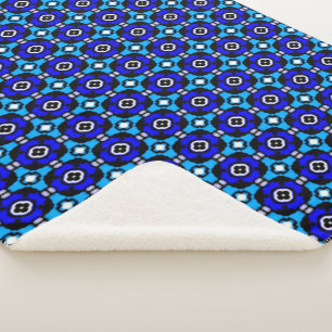 Cobalt and Turquoise Blue Parquet Tile Pattern Sherpa Blanket