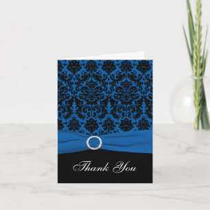 Cobalt bleu et noir Damask Merci Carte de note