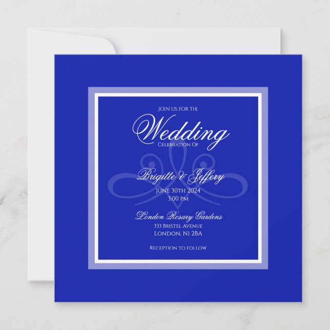 Cobalt bleu faire-part de mariage personnalisable (Devant)