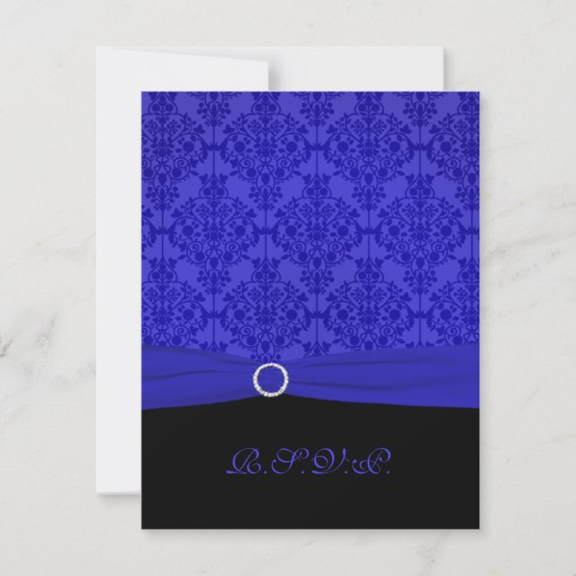 Cobalt Blue and Black Damask RSVP Card (Front)