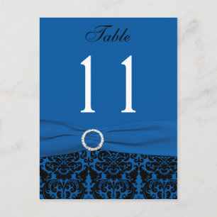 Cobalt Blue and Black Damask Table Number Postcard