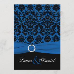 Cobalt Blue and Black Damask Wedding Invitation