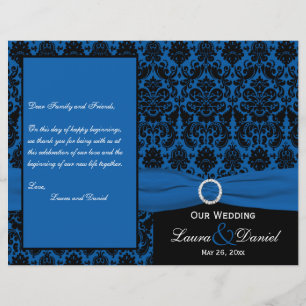 Cobalt Blue and Black Damask Wedding Program