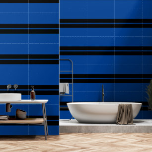 Cobalt Blue And Black Stripe Wallpaper