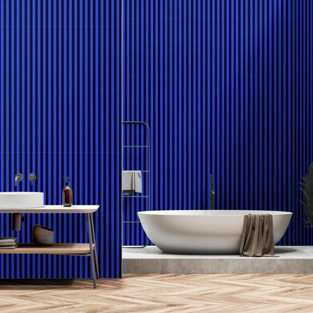 Cobalt Blue And Black Stripes Wallpaper (Bathroom)