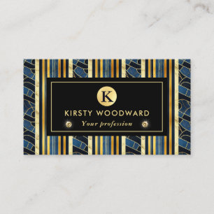 Cobalt Blue and Gold Art Deco Marble pattern Business Card