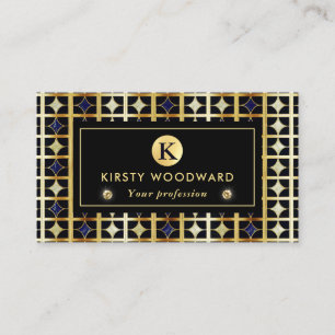 Cobalt Blue and Gold Art Deco Marble pattern Business Card
