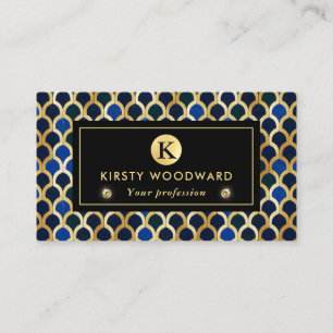 Cobalt Blue and Gold Art Deco Marble pattern Business Card