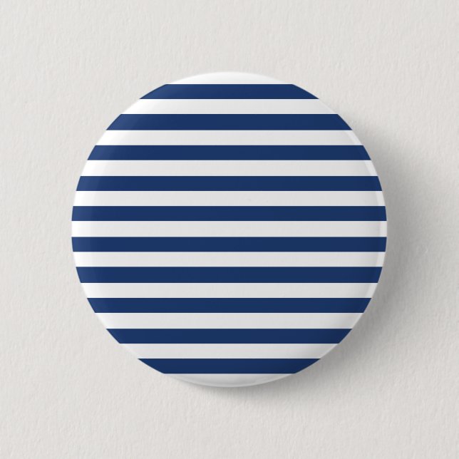 Cobalt Blue And Horizontal White Stripes Pattern 2 Inch Round Button (Front)