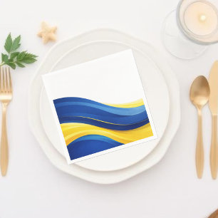 Cobalt Blue and Lemon Yellow Modern Waves Napkin