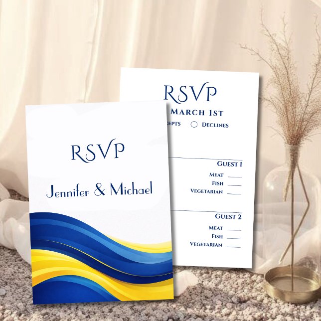 Cobalt Blue and Lemon Yellow RSVP Wedding  Card (Cobalt Blue and Lemon Yellow RSVP Wedding Card with Meal Options)