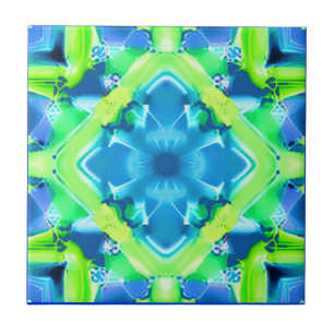 Cobalt Blue and Lime Green Tie Dye Pattern  Tile