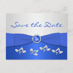 Cobalt Blue and Silver Floral Save the Date Card