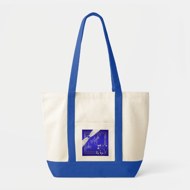 Cobalt Blue and Silver Jumbo Bat Mitzvah Tote Bag (Front)