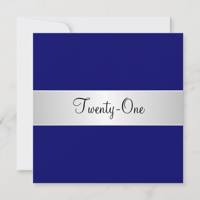 Cobalt Blue and White 21st Birthday Party Invitation (Front)