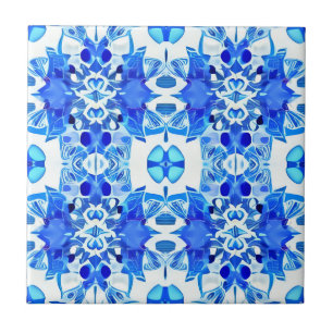 Cobalt Blue and White Batik Tile Pattern 