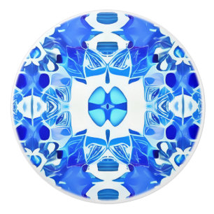 Cobalt Blue and White Batik Tile Pattern Ceramic Knob