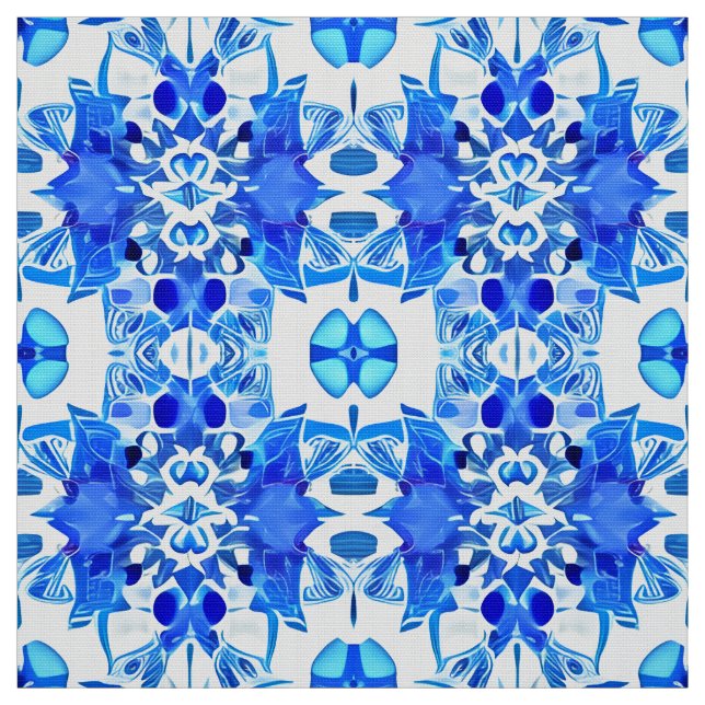 Cobalt Blue and White Batik Tile Pattern Fabric (Swatch)